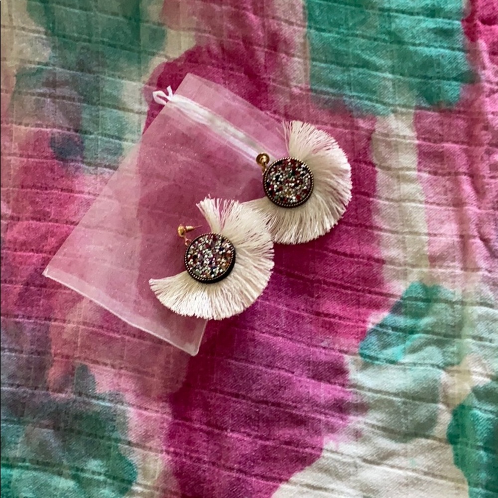 Crystal fringe fan earrings